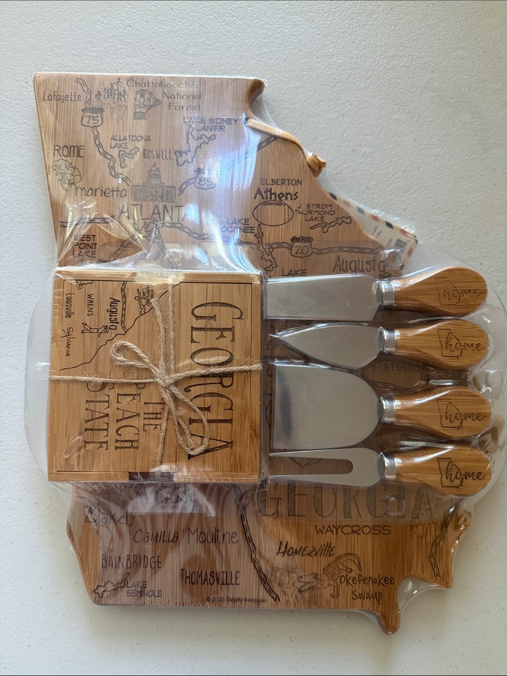 State of Georgia destination Charcuterie Bamboo Board + Cheese Tools + Coasters